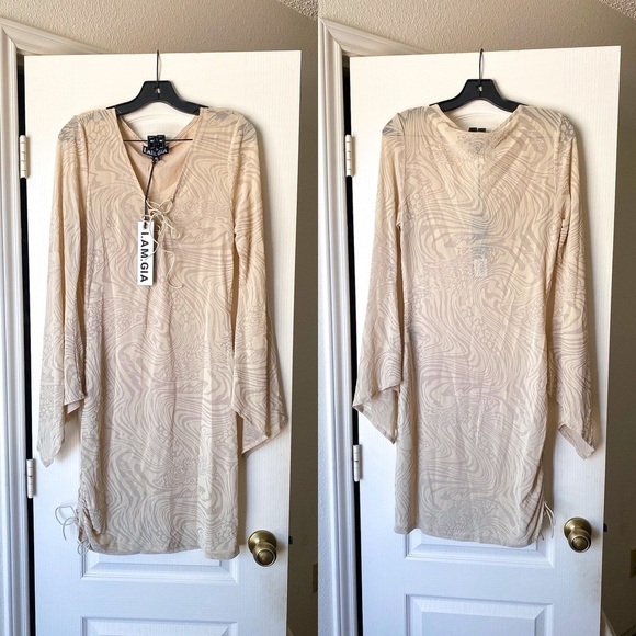 I.AM.GIA Dress Amina Cutout Adjustable Ruching Sheer Velvet Tan Burn Out XL NWT - Picture 2 of 11